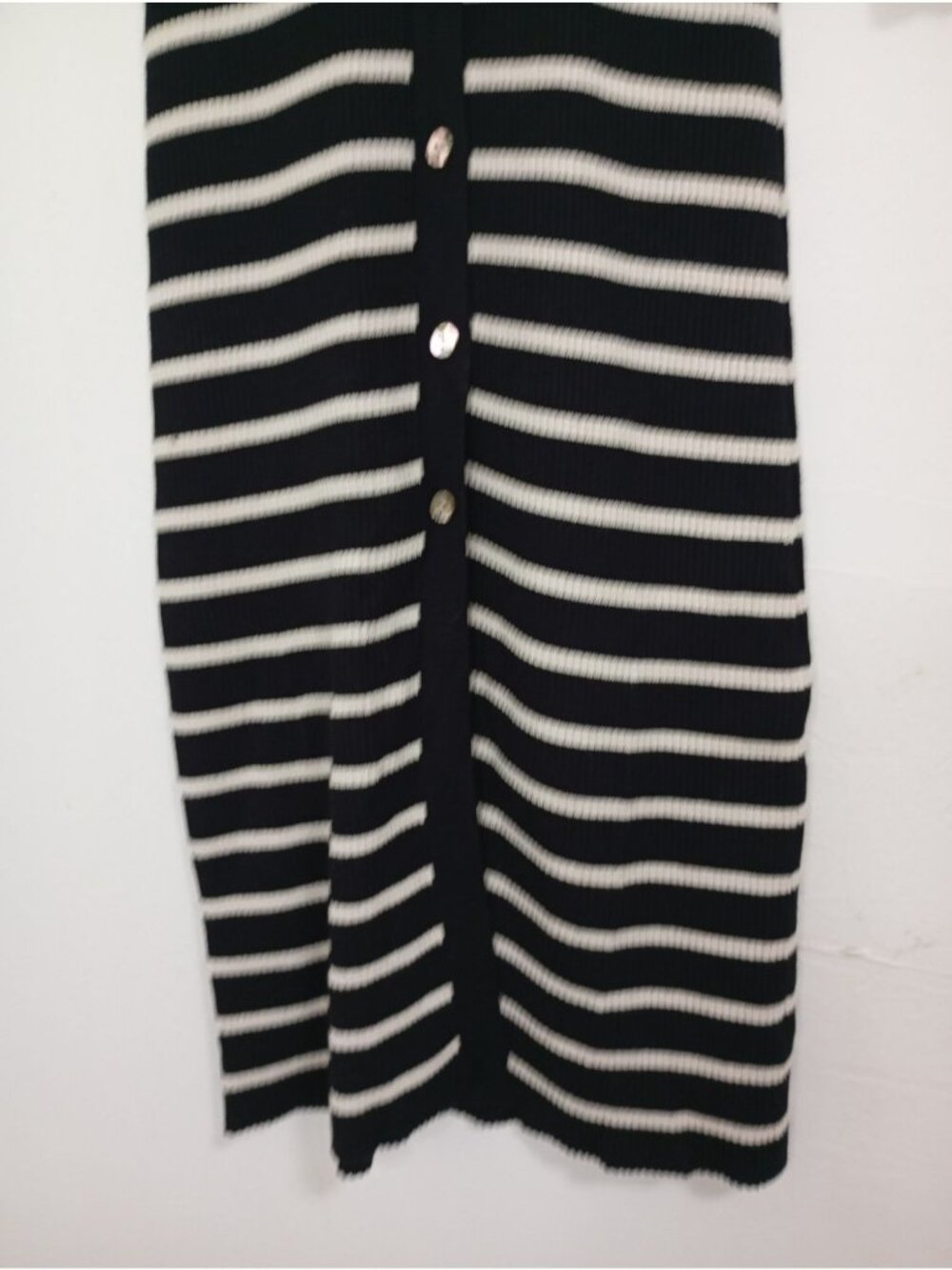 Evereve Striped Ribbed Knit Long Button-Up Cardigan Dress Black & White Size M - Picture 5 of 12
